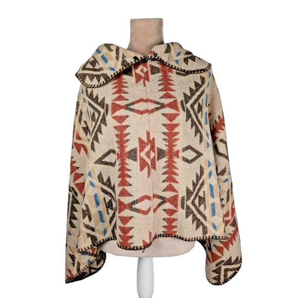 Bohemian Southwestern Aztec Tribal Style Fringe Poncho One Size - Picture 1 of 8